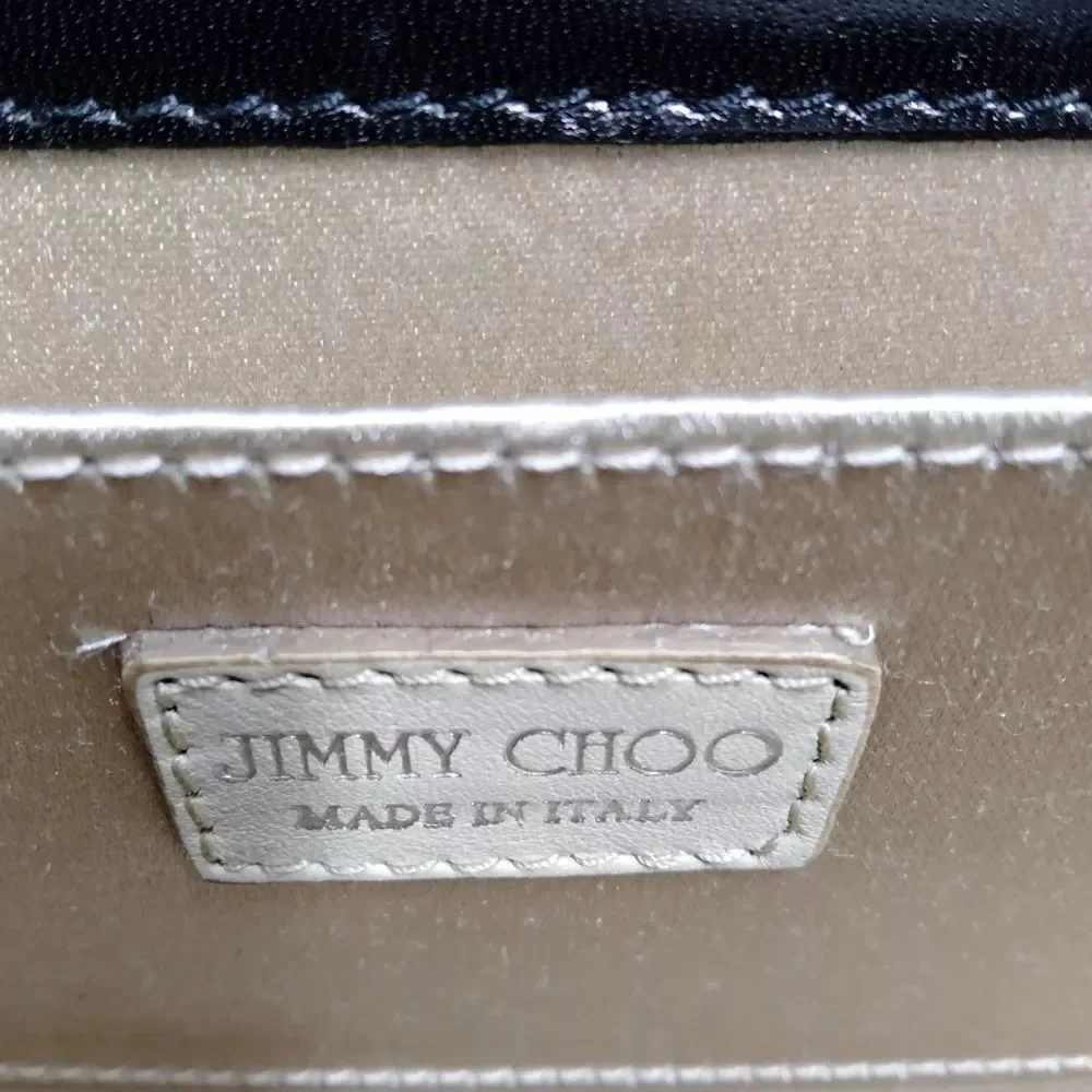 Auth Jimmy Choo Black & Clear Diamond Print Acrylic Sweetie Clutch Silver Chain